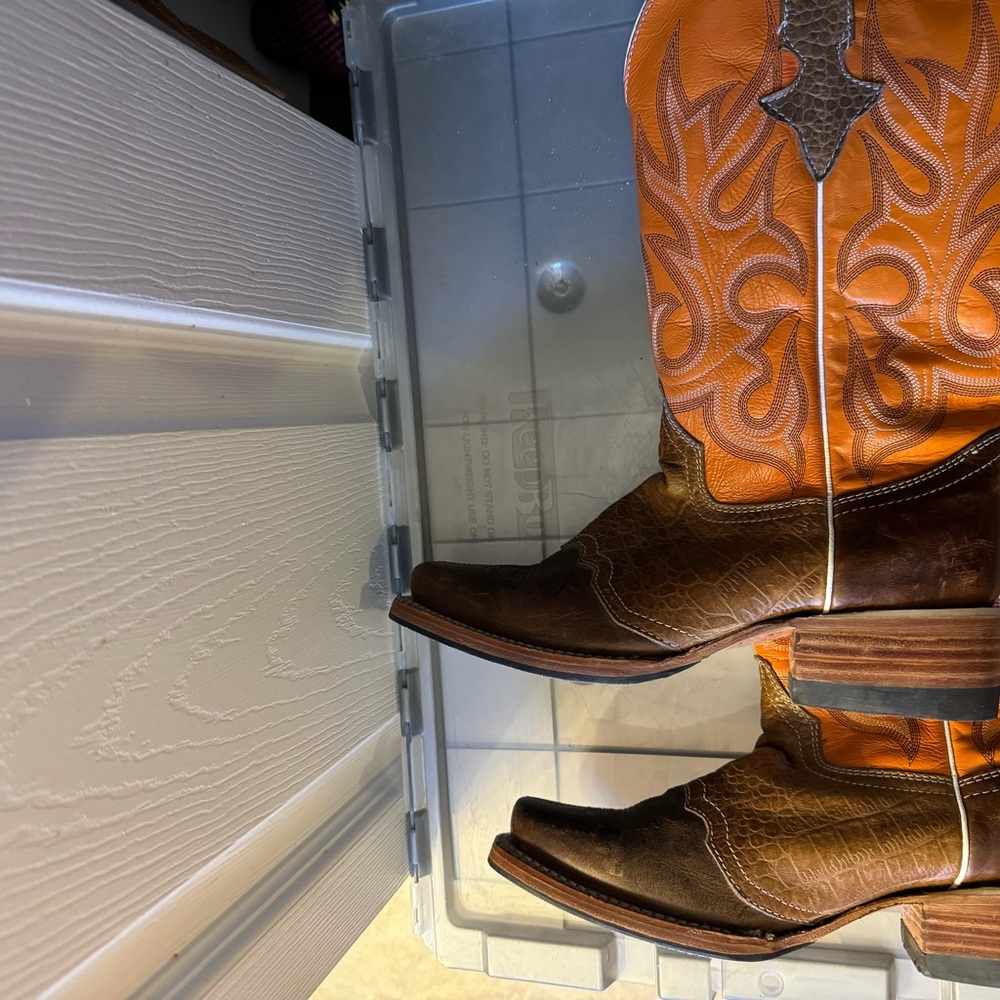 NEW REVOLUCION COWBOY BOOTS Brown and Orange Heeled Boots, NO BOX, never worn - Picture 8 of 15
